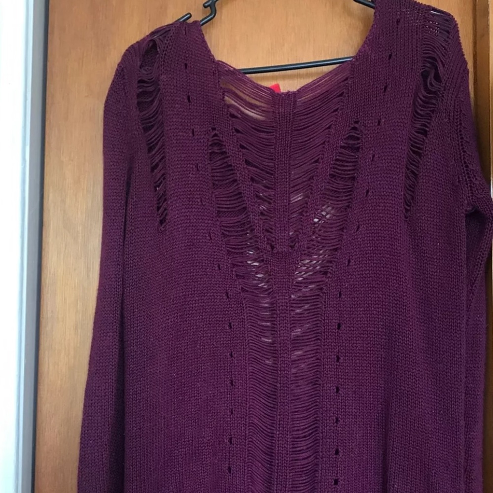 H&M Distressed Burgundy Sweater